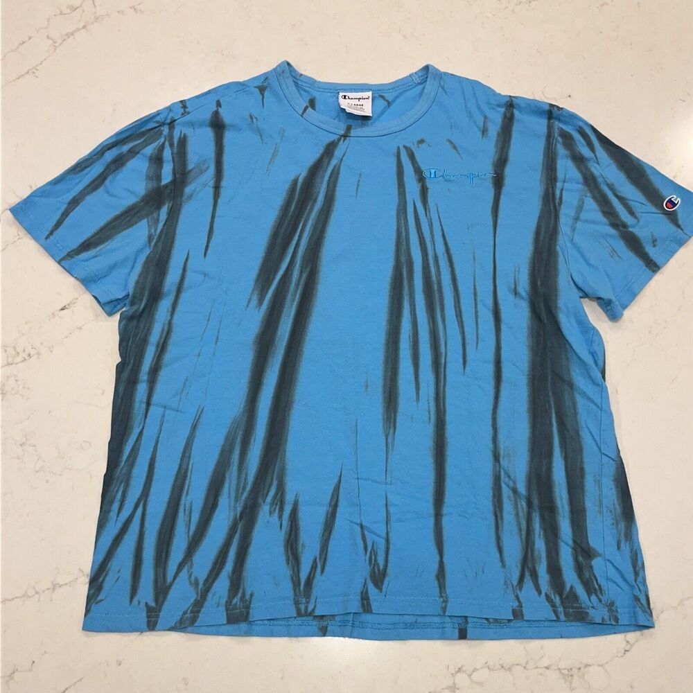 CHAMPION T Shirt Mens XL Blue Tie Dye Short Sleeve‎ Script Spell Out 100% Cotton - Picture 1 of 9